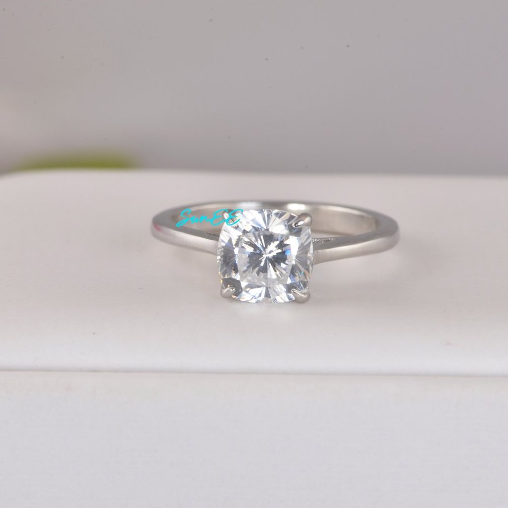 3.0CT NEW 925 STERLING SILVER CUSHION CUT WEDDING ENGAGEMENT DIAMOND RING - Picture 8 of 10